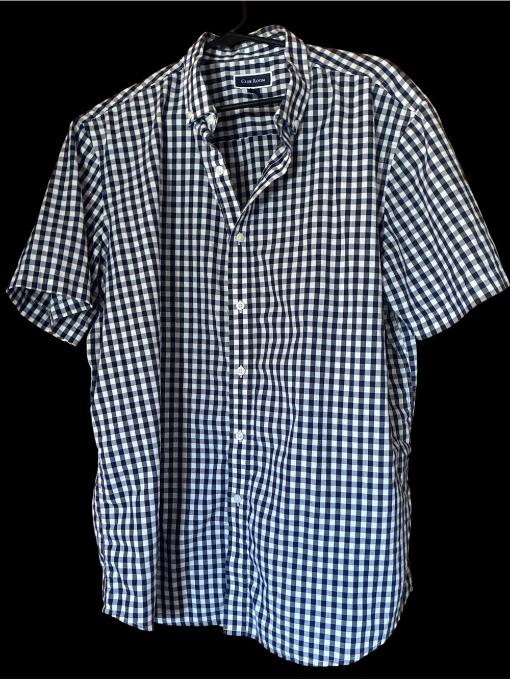 Club Room Men’s Gingham Check Short Sleeve Button Down Shirt Navy White XL SU24